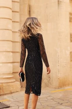 Black Sequin Embellished Keyhole Detail Pencil Dress -Opal & Oak Store 02369b929c82884034e3e429c1afc2ae4e7bfb5c