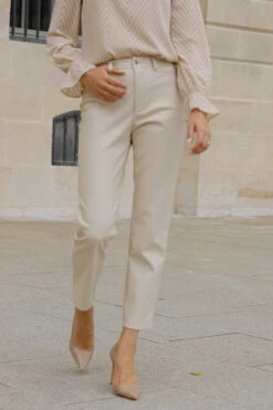 Ecru Faux Leather Straight Leg Trousers -Opal & Oak Store 0c8daa0b3e3a2a3414202a807b3bbc3ce7a7db14