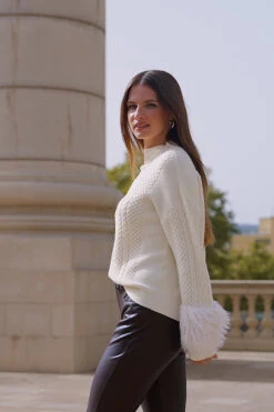 Cream Cable High Neck Faux Fur Cuff Jumper -Opal & Oak Store 124a941a94f03f927ead32899d4c6be96d369f53