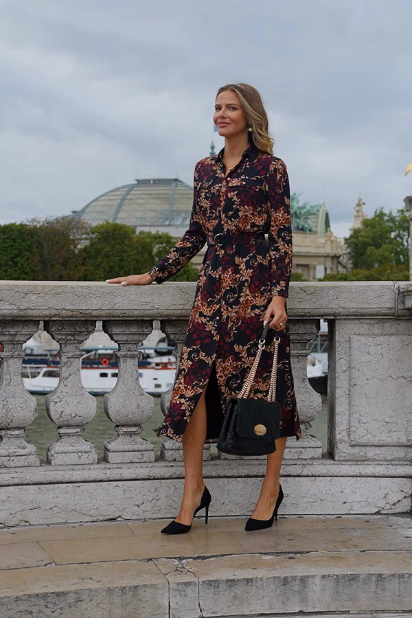 Black Baroque Print Belted Maxi Shirt Dress 7 Black Baroque Print Belted Maxi Shirt Dress - Image 7