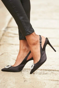 Eve Black Rhinestone Detail Slingback Court Shoe -Opal & Oak Store 14 s22tj006blsp 127