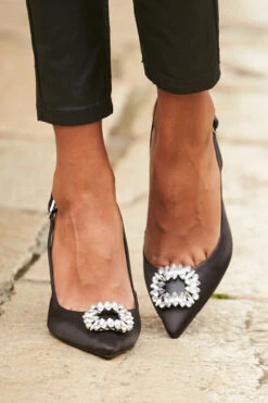 Eve Black Rhinestone Detail Slingback Court Shoe -Opal & Oak Store 14 s22tj006blsp 155