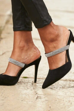 Sofia Black Suede Diamante Strap Pointed Toe Mule -Opal & Oak Store 14 s22tj006blsp 184