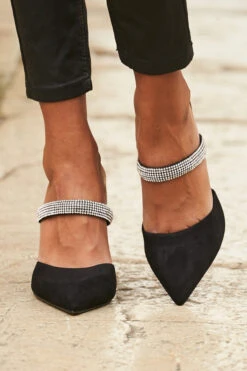 Sofia Black Suede Diamante Strap Pointed Toe Mule -Opal & Oak Store 14 s22tj006blsp 214