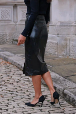 Black Patent Faux Leather Longline Pencil Skirt -Opal & Oak Store 160a9df23768066f1d28c6b3778f1ec2845cc327