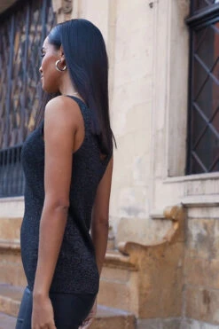 Pewter Metallic Super Sparkly Vest Top -Opal & Oak Store 17a7fadc949c3d153666455aba46f334452a28ca