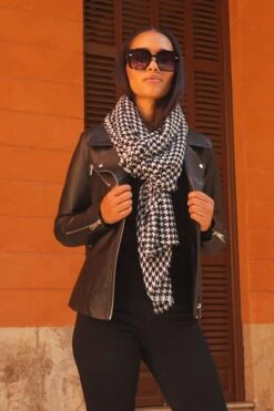 Black & White Dogtooth Print Scarf 11 Black & White Dogtooth Print Scarf -Opal & Oak Store 19fe612b56d98d9332cb69bf23bcb7724542d3fd
