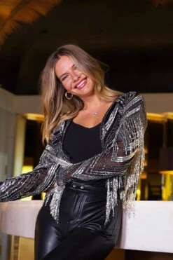 Black Premium Embellished Fringe Jacket -Opal & Oak Store 1b3d4e56a2280e507dc10b25cf72fa0d2f3eb7cf