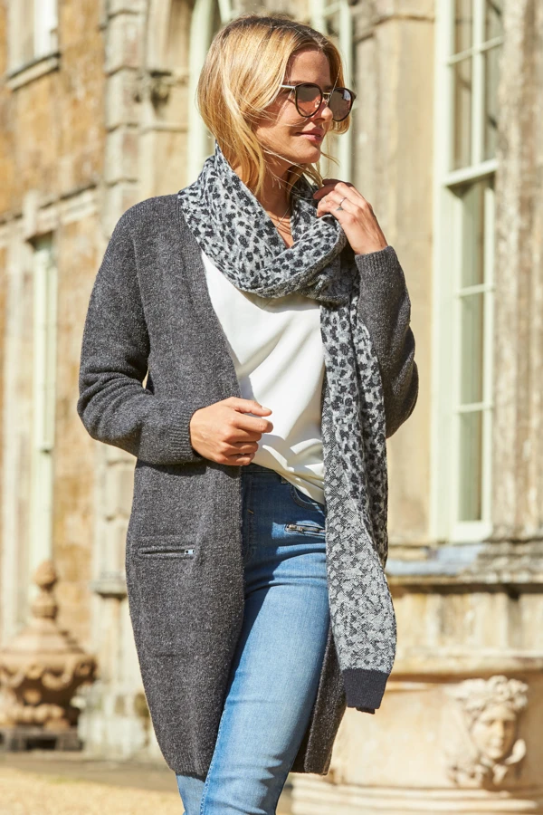 Charcoal Longline Zip Pocket Cardigan 1 Charcoal Longline Zip Pocket Cardigan