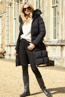 Black Faux Fur Trim Luxe Longline Padded Coat -Opal & Oak Store 2020 08 31 aynhoe park sosandar49638
