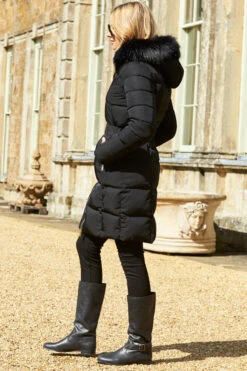 Black Faux Fur Trim Luxe Longline Padded Coat -Opal & Oak Store 2020 08 31 aynhoe park sosandar49774