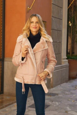 Soft Pink Faux Shearling Biker Jacket -Opal & Oak Store 2576825029a0a9db92c241d1a45f2cb8cdf3cab3