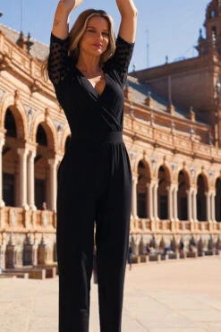 Black Organza Spot Sleeve Wrap Front Jumpsuit -Opal & Oak Store 270e013ee88c4c7e70b8848b564ee75312fcecfd 1