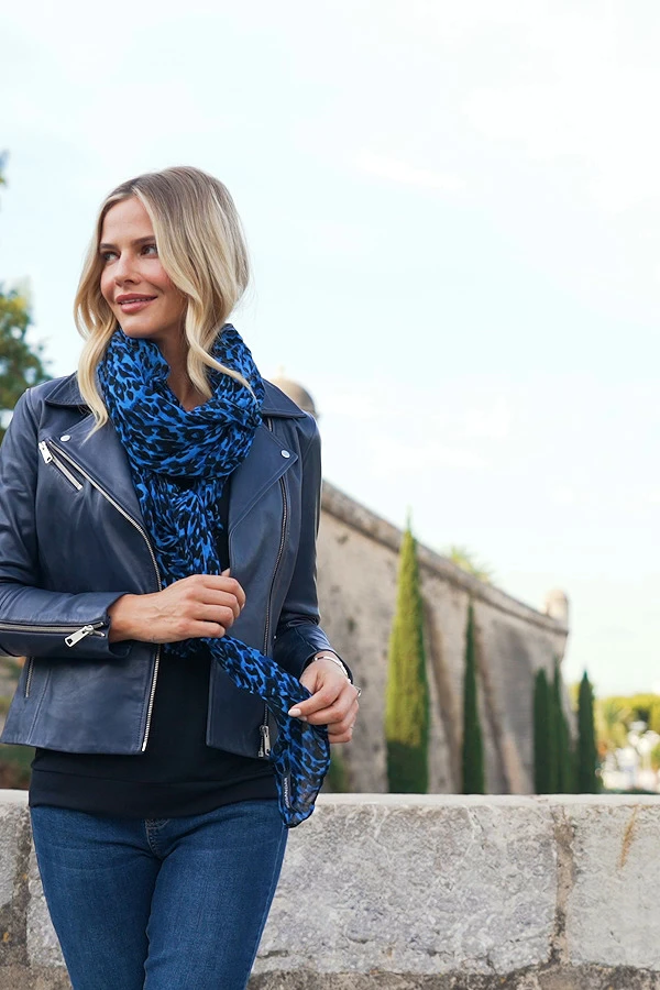 Navy Blue Leather Biker Jacket 6 Navy Blue Leather Biker Jacket - Image 6