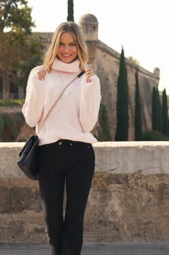 Soft Pink Roll Neck Pointelle Jumper -Opal & Oak Store 2bbd9f22ce8854d7f0caf51d7956de9c60013b91