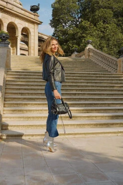 Black Leather Collarless Biker Jacket -Opal & Oak Store 2be5cf74a8907538567441e48c993cf2f5634527