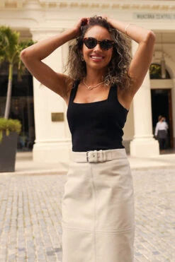 Ecru Leather Buckle Detail Pencil Skirt -Opal & Oak Store 3c4ff9969cdf4ad5a017d9c41e0e4ad663020543