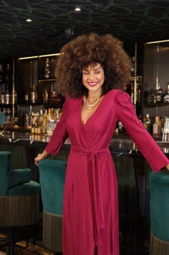 Rich Red Plisse Faux Wrap Midi Dress -Opal & Oak Store 3edaf981f0d682ae2bebd3abab6e9f9ee93d2a25