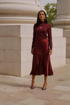 Burgundy Satin Midi Skirt -Opal & Oak Store 432ecc3de30975b81aec58bad8984c0a440d8956