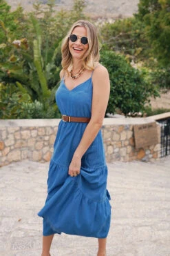 Mid Blue Denim Tiered Midi Dress -Opal & Oak Store 44aa313fb9fbaaf8a9f242c717c3b4afee17e24c