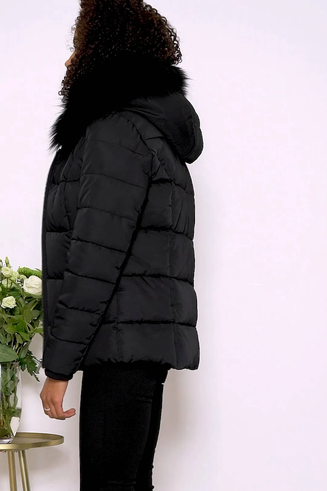 Black Faux Fur Trim Luxe Padded Coat 7 Black Faux Fur Trim Luxe Padded Coat - Image 7