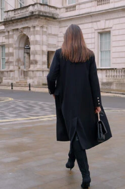 Black Double Breasted Longline Wool Coat -Opal & Oak Store 4f5d31804c68d0d0ab02cd31679ea9e1b3581a7a