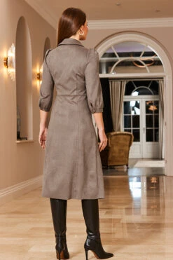 Taupe Faux Suede Popper Front Shirt Dress -Opal & Oak Store 50 a22dp006bn0003 086 taupe rt2