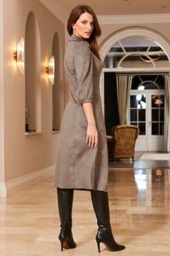 Taupe Faux Suede Popper Front Shirt Dress -Opal & Oak Store 50 a22dp006bn0003 088 taupe rt2