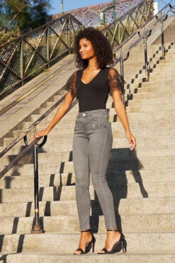 Grey Zip Detail Skinny Biker Jeans -Opal & Oak Store 51098ab2c5710d72a458f97fe949e83d2c70f942