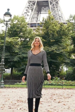 Black & White Stripe Fit & Flare Knitted Dress -Opal & Oak Store 576ce1fb06ac487cf2ee91fce9b8f5885248f1c0