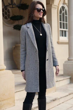Black & White Herringbone Wool Mix Coat -Opal & Oak Store 5f7720d1843d85f33dd13a99dac2dc9237ede2ab