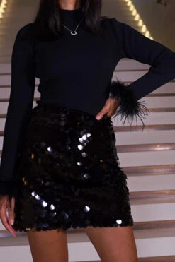 Black Statement Sequin Skirt -Opal & Oak Store 622b29f16011940a299c14961a7f97308ad269e8