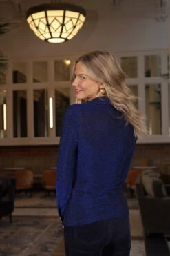 Midnight Blue Metallic Jersey Ruched Detail Shirt -Opal & Oak Store 63eafbef690bb6ae043802ca19d0ce25b14cd21e