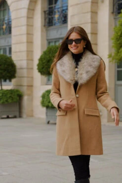 Camel Faux Fur Collar Coat -Opal & Oak Store 640a9dc3b01a39db1185fd279999cd794362436f