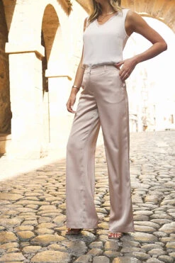Champagne Gold Premium Satin Wide Leg Trousers -Opal & Oak Store 64f216c0077b1f36b6d331a65bcc3cbb6f534820