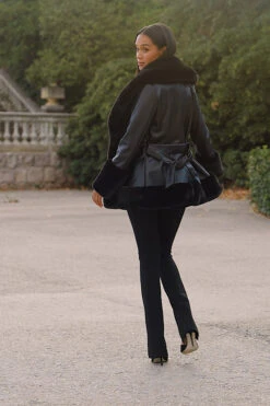 Black Faux Leather Coat With Faux Fur Trim -Opal & Oak Store 6c72aa144643a9e5413e1020bf5c313edd5a693d