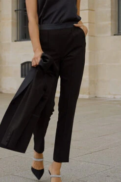 Black Satin Waistband Tuxedo Trousers -Opal & Oak Store 6e6c91fb79553da9800fd59c600bf7d4f029f978