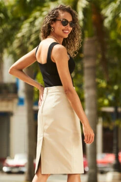 Ecru Leather Buckle Detail Pencil Skirt -Opal & Oak Store 70 s21sl003eu0001 223