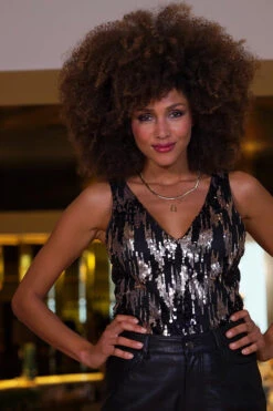 Black & Gold Scattered Sequin Top -Opal & Oak Store 7319bead17090cf59feb0148739b0a1ed80a6f05