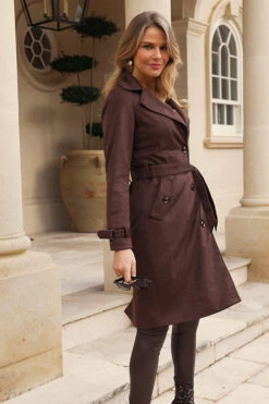 Chocolate Faux Suede Belted Trench Coat -Opal & Oak Store 75a74096d959f7a1d2a89b28cefd6058b7843038