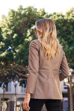 Taupe Luxe Leather Blazer -Opal & Oak Store 770ed1d4d3fc42ead54d54e985edaa8cabff9332