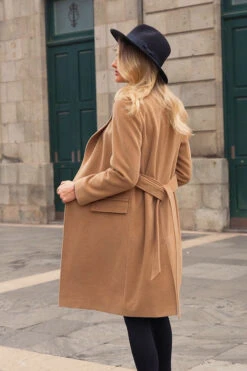 Camel Belted Wool Mix Coat With Pockets -Opal & Oak Store 775b52c0e507eb3b86a6ddd214b0d87242fa4fa0