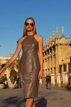 Taupe Premium Leather Halter Neck Dress 13 Taupe Premium Leather Halter Neck Dress -Opal & Oak Store 79ac2a48c4de5afe195c42537cc25e070b377140