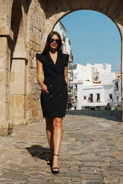 Black Frill Sleeve Double Breasted Blazer Jersey Dress -Opal & Oak Store 7ddd6cac10fda8e6b426f040063a94d6ffc8ea9f