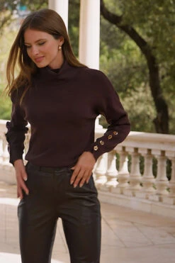 Chocolate Brown Roll Neck Cuff Detail Jumper -Opal & Oak Store 7ecb7fb46d6600779d713bf2502a6ccc76601479