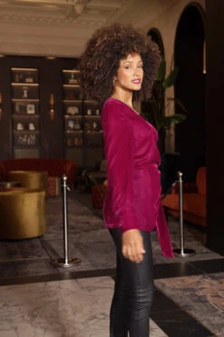 Raspberry Pink Velvet Wrap Top -Opal & Oak Store 7fc36b11eb1b8b0cddfbf41ba1b50a01a995ff54