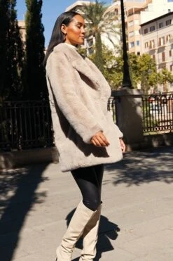 Taupe Premium Faux Fur Coat With Button Detail -Opal & Oak Store 82511e1ca80c93511e4a32617b2e0ef1e12ce7ce