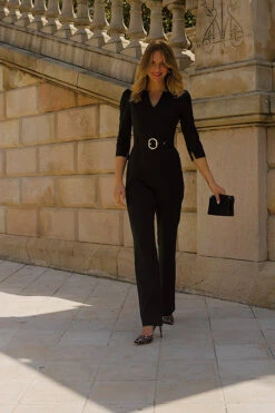 Black Tailored Wide Leg Belted Jumpsuit With Pockets -Opal & Oak Store 8740e25c3f9f8b88b567800398bbdeee6c957686