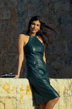 Dark Green Premium Leather Halter Neck Dress -Opal & Oak Store 876373d7c1c4fb73f239179e1d5308714f2d4ef4