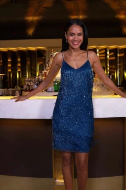 Teal Premium Embellished Fringe Tassel Shift Dress -Opal & Oak Store 87aff5cf03c3b53235bdae2bef85d973590ef63f